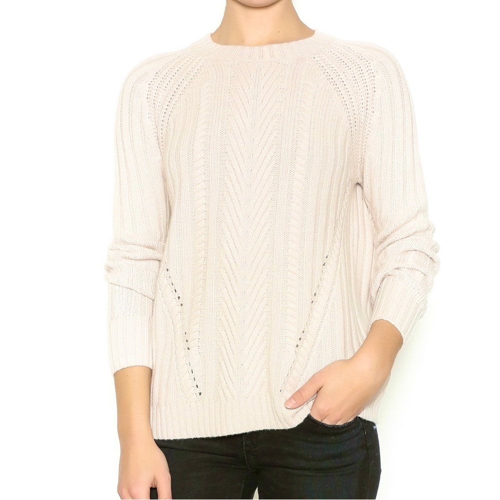 Autumn Cashmere Boyfriend Cable Crewneck Sweater Linen